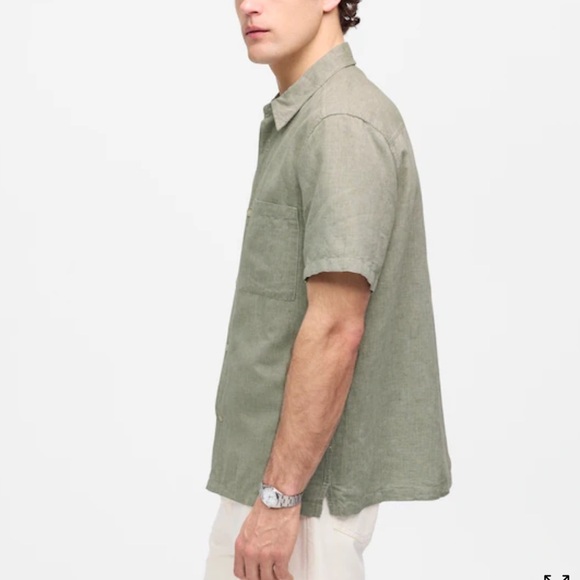 Nwot Madewell Sage Button-Up Short-Sleeve Shirt in Cotton-Linen Blend - Picture 4 of 6